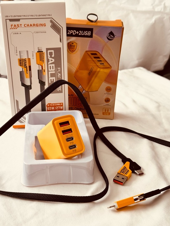 Source Unknown Other - Fast Charging USB C Wall Charger Block Braided Cable 20W PD MultiPort Yellow NIB